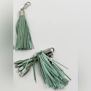 Green Tassel Keychain with USB Cables